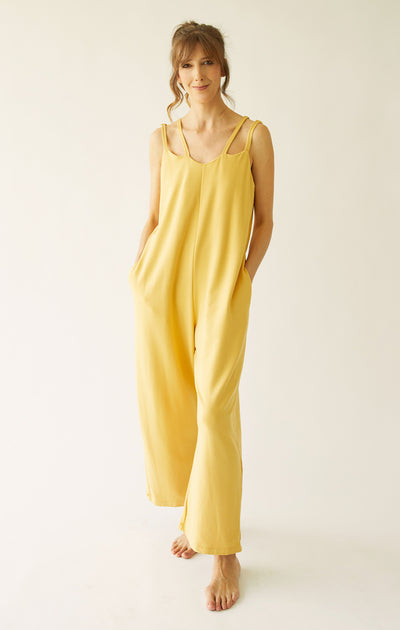 Jumpsuit sunbird yellow color front view size s/sm