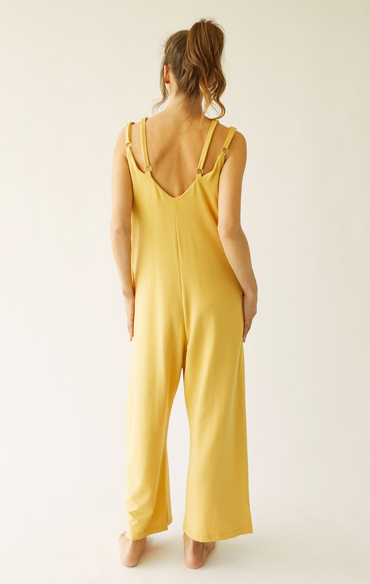 Jumpsuit sunbird yellow color back view size s/sm